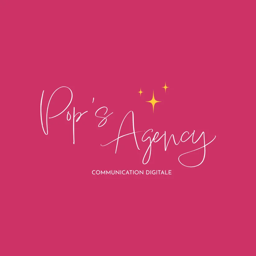 Logo principal Pop’s Agency rose avec baseline Communication digitale sur fond bleu clair.